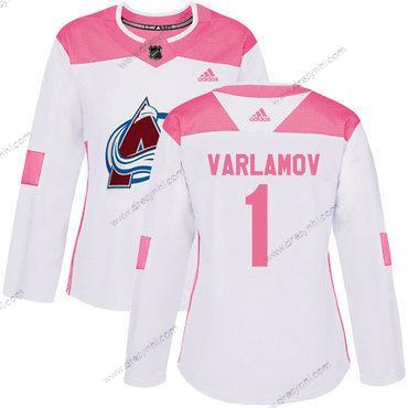 Adidas Colorado Avalanche #1 Semyon Varlamov Bílý Růžový Autentické Sešitý NHL dres – Dámské