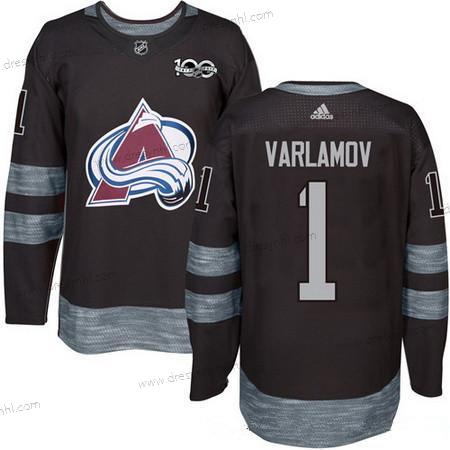 Adidas Colorado Avalanche #1 Semyon Varlamov Černá 100th Výročí Sešitý NHL 2017 Hokejový dres – Pánské