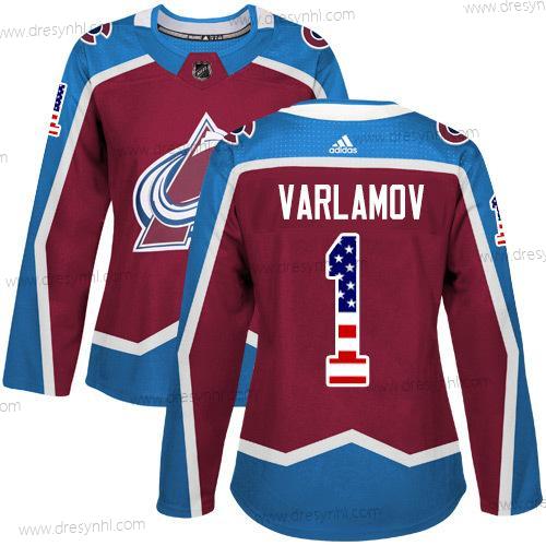 Adidas Colorado Avalanche #1 Semyon Varlamov Domácí dres Červené Autentické USA Flag Sešitý NHL dres – Dámské