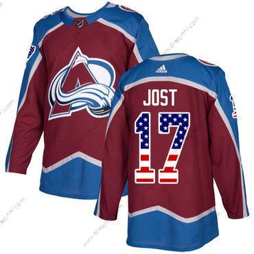 Adidas Colorado Avalanche #17 Tyson Jost Domácí dres Červené Autentické USA Flag Sešitý NHL dres – Pánské