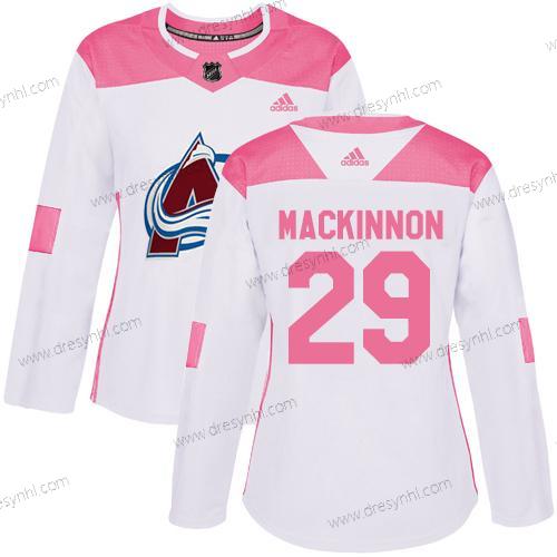 Adidas Colorado Avalanche #29 Nathan Mackinnon Bílý Růžový Autentické Sešitý NHL dres – Dámské