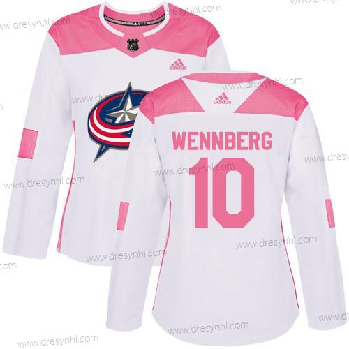 Adidas Columbus Blue Jackets #10 Alexander Wennberg Bílý Růžový Autentické Sešitý NHL dres – Dámské