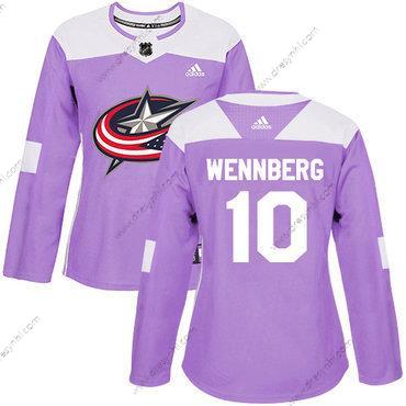 Adidas Columbus Blue Jackets #10 Alexander Wennberg Nachový Autentické Bojuje proti rakovině Sešitý NHL dres – Dámské