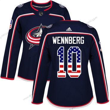 Adidas Columbus Blue Jackets #10 Alexander Wennberg Námořnictvo Modrý Domácí dres Autentické USA Flag Sešitý NHL dres – Dámské