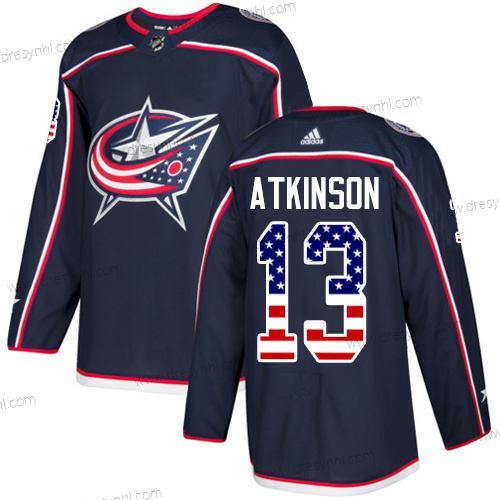 Adidas Columbus Blue Jackets #13 Cam Atkinson Námořnictvo Modrý Domácí dres Autentické USA Flag Sešitý NHL dres – Pánské