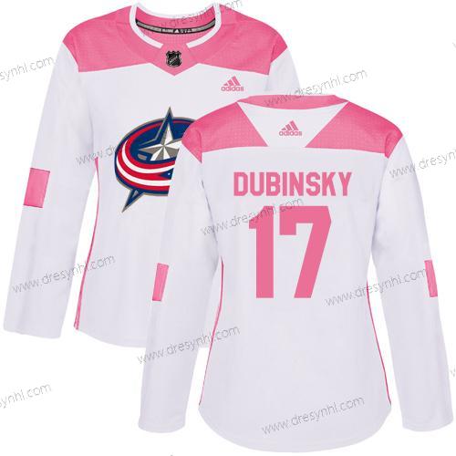 Adidas Columbus Blue Jackets #17 Brandon Dubinsky Bílý Růžový Autentické Sešitý NHL dres – Dámské