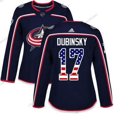 Adidas Columbus Blue Jackets #17 Brandon Dubinsky Námořnictvo Modrý Domácí dres Autentické USA Flag Sešitý NHL dres – Dámské