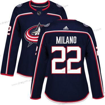 Adidas Columbus Blue Jackets #22 Sonny Milano Námořnictvo Modrý Domácí dres Autentické Sešitý NHL dres – Dámské