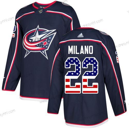 Adidas Columbus Blue Jackets #22 Sonny Milano Námořnictvo Modrý Domácí dres Autentické USA Flag Sešitý NHL dres – Juniorské