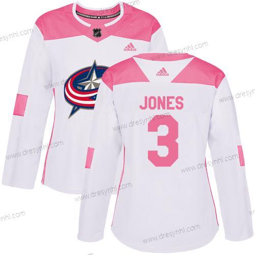 Adidas Columbus Blue Jackets #3 Seth Jones Bílý Růžový Autentické Sešitý NHL dres – Dámské