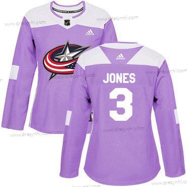 Adidas Columbus Blue Jackets #3 Seth Jones Nachový Autentické Bojuje proti rakovině Sešitý NHL dres – Dámské