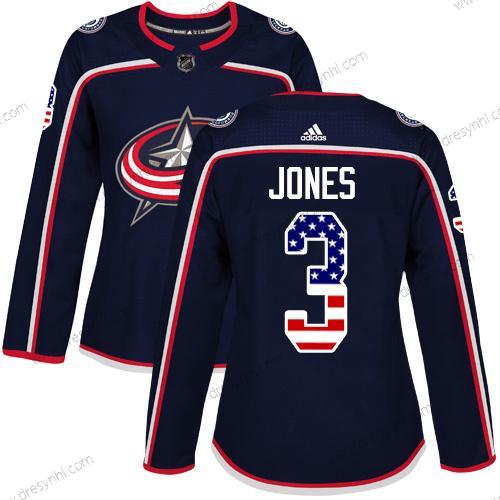 Adidas Columbus Blue Jackets #3 Seth Jones Námořnictvo Modrý Domácí dres Autentické USA Flag Sešitý NHL dres – Dámské