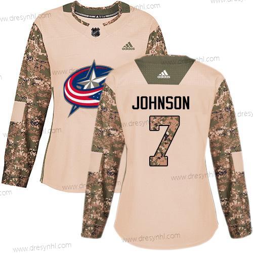 Adidas Columbus Blue Jackets #7 Jack Johnson Camo Autentické 2017 Veterans Day Sešitý NHL dres – Dámské