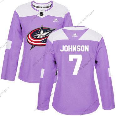 Adidas Columbus Blue Jackets #7 Jack Johnson Nachový Autentické Bojuje proti rakovině Sešitý NHL dres – Dámské