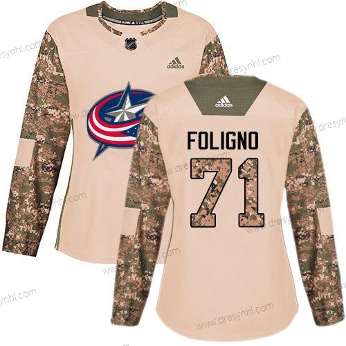 Adidas Columbus Blue Jackets #71 Nick Foligno Camo Autentické 2017 Veterans Day Sešitý NHL dres – Dámské