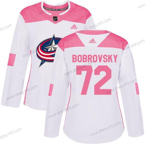 Adidas Columbus Blue Jackets #72 Sergei Bobrovsky Bílý Růžový Autentické Sešitý NHL dres – Dámské