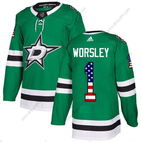 Adidas Dallas Stars #1 Gump Worsley Zelená Domácí dres Autentické USA Flag Sešitý NHL dres – Pánské