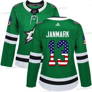 Adidas Dallas Stars #13 Mattias Janmark Zelená Domácí dres Autentické USA Flag Sešitý NHL dres – Dámské