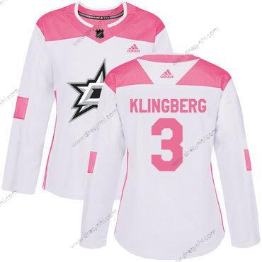 Adidas Dallas Stars #3 John Klingberg Bílý Růžový Autentické Sešitý NHL dres – Dámské