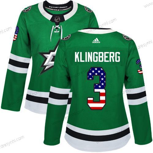 Adidas Dallas Stars #3 John Klingberg Zelená Domácí dres Autentické USA Flag Sešitý NHL dres – Dámské