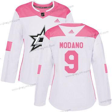 Adidas Dallas Stars #9 Mike Modano Bílý Růžový Autentické Sešitý NHL dres – Dámské