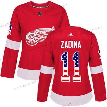 Adidas Detroit Red Wings #11 Filip Zadina Autentické Červené USA Flag dres – Dámské