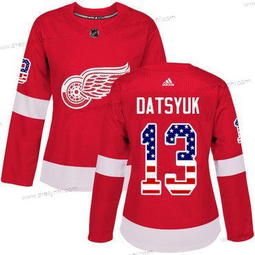 Adidas Detroit Red Wings #13 Pavel Datsyuk Červené Domácí dres Autentické USA Flag Sešitý NHL dres – Dámské