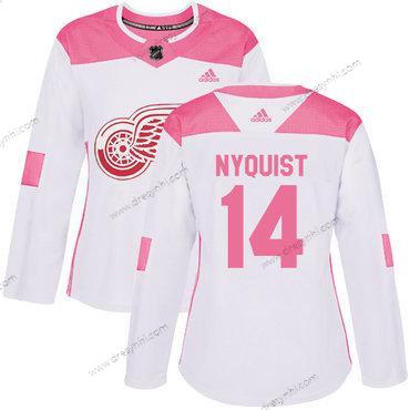 Adidas Detroit Red Wings #14 Gustav Nyquist Bílý Růžový Autentické Sešitý NHL dres – Dámské