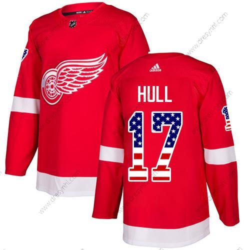 Adidas Detroit Red Wings #17 Brett Hull Červené Domácí dres Autentické USA Flag Sešitý NHL dres – Pánské