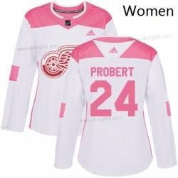 Adidas Detroit Red Wings 24 Bob Probert Autentické Bílý Růžový NHL dres – Dámské