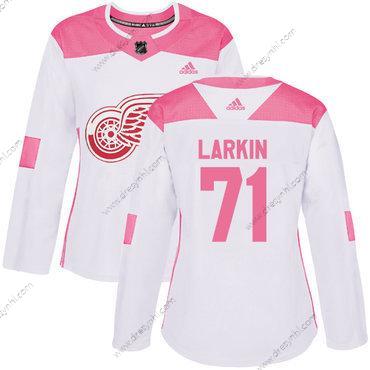 Adidas Detroit Red Wings #71 Dylan Larkin Bílý Růžový Autentické Sešitý NHL dres – Dámské