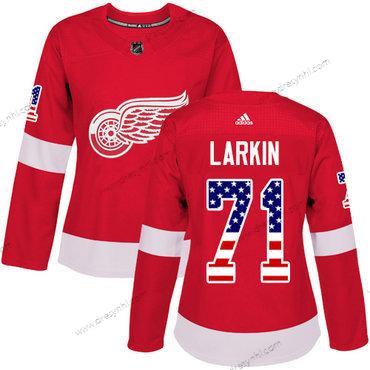 Adidas Detroit Red Wings #71 Dylan Larkin Červené Domácí dres Autentické USA Flag Sešitý NHL dres – Dámské