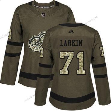 Adidas Detroit Red Wings #71 Dylan Larkin Zelená Salute to Service Sešitý NHL dres – Dámské