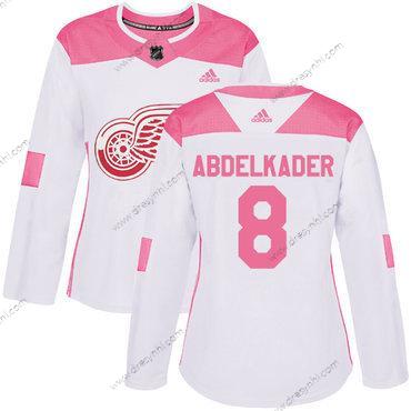 Adidas Detroit Red Wings #8 Justin Abdelkader Bílý Růžový Autentické Sešitý NHL dres – Dámské