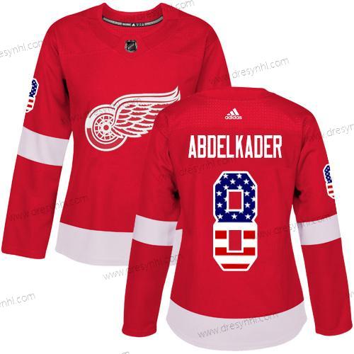 Adidas Detroit Red Wings #8 Justin Abdelkader Červené Domácí dres Autentické USA Flag Sešitý NHL dres – Dámské