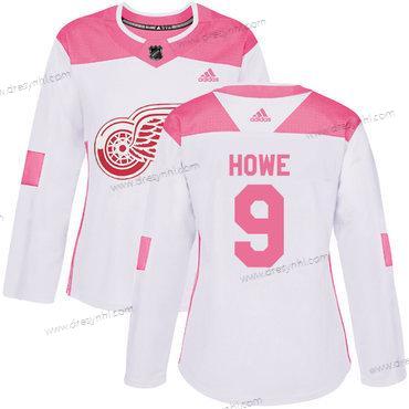 Adidas Detroit Red Wings #9 Gordie Howe Bílý Růžový Autentické Sešitý NHL dres – Dámské