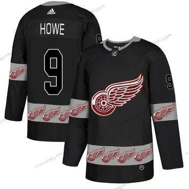 Adidas Detroit Red Wings #9 Gordie Howe Černá Tým Logos dres – Pánské