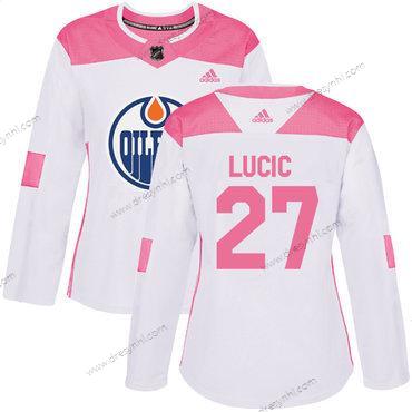 Adidas Edmonton Oilers #27 Milan Lucic Bílý Růžový Autentické Sešitý NHL dres – Dámské