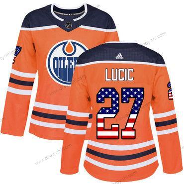 Adidas Edmonton Oilers #27 Milan Lucic Oranžová Domácí dres Autentické USA Flag Sešitý NHL dres – Dámské