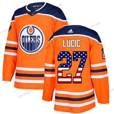 Adidas Edmonton Oilers #27 Milan Lucic Oranžová Domácí dres Autentické USA Flag Sešitý NHL dres – Juniorské