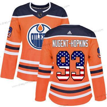 Adidas Edmonton Oilers #93 Ryan Nugent-Hopkins Oranžová Domácí dres Autentické USA Flag Sešitý NHL dres – Dámské