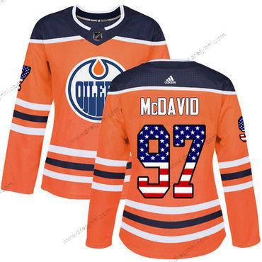 Adidas Edmonton Oilers #97 Connor Mcdavid Oranžová Domácí dres Autentické USA Flag Sešitý NHL dres – Dámské