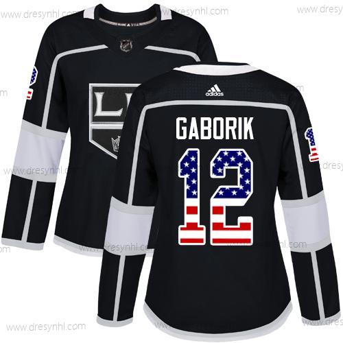 Adidas Los Angeles Kings #12 Marian Gaborik Černá Domácí dres Autentické USA Flag Sešitý NHL dres – Dámské