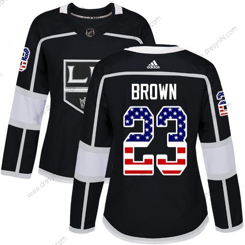 Adidas Los Angeles Kings #23 Dustin Brown Černá Domácí dres Autentické USA Flag Sešitý NHL dres – Dámské