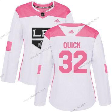 Adidas Los Angeles Kings #32 Jonathan Quick Bílý Růžový Autentické Sešitý NHL dres – Dámské