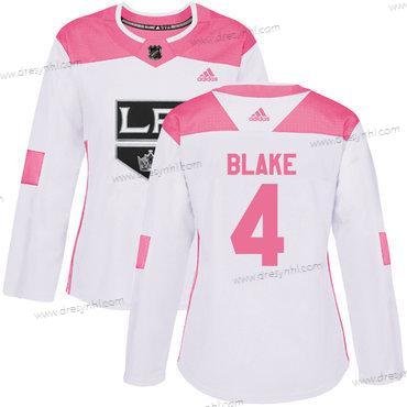 Adidas Los Angeles Kings #4 Rob Blake Bílý Růžový Autentické Sešitý NHL dres – Dámské