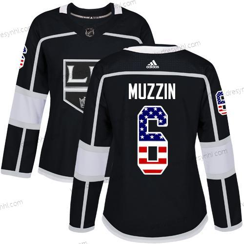 Adidas Los Angeles Kings #6 Jake Muzzin Černá Domácí dres Autentické USA Flag Sešitý NHL dres – Dámské