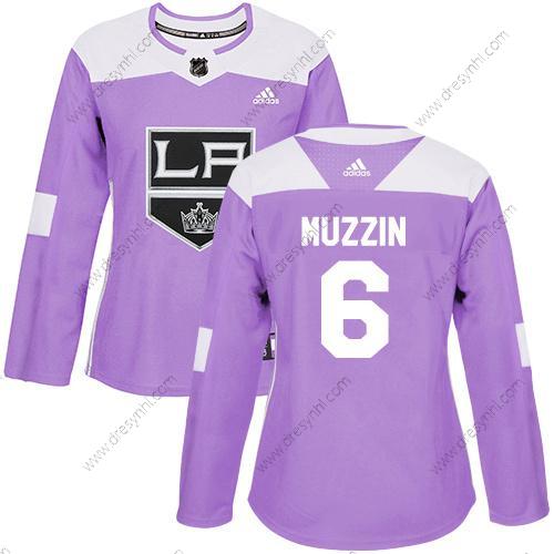 Adidas Los Angeles Kings #6 Jake Muzzin Nachový Autentické Bojuje proti rakovině Sešitý NHL dres – Dámské