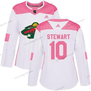 Adidas Minnesota Wild #10 Chris Stewart Bílý Růžový Autentické Sešitý NHL dres – Dámské