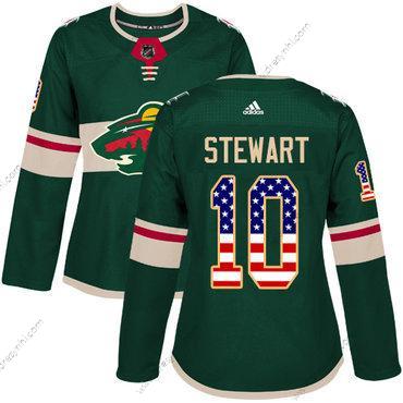 Adidas Minnesota Wild #10 Chris Stewart Zelená Domácí dres Autentické USA Flag Sešitý NHL dres – Dámské